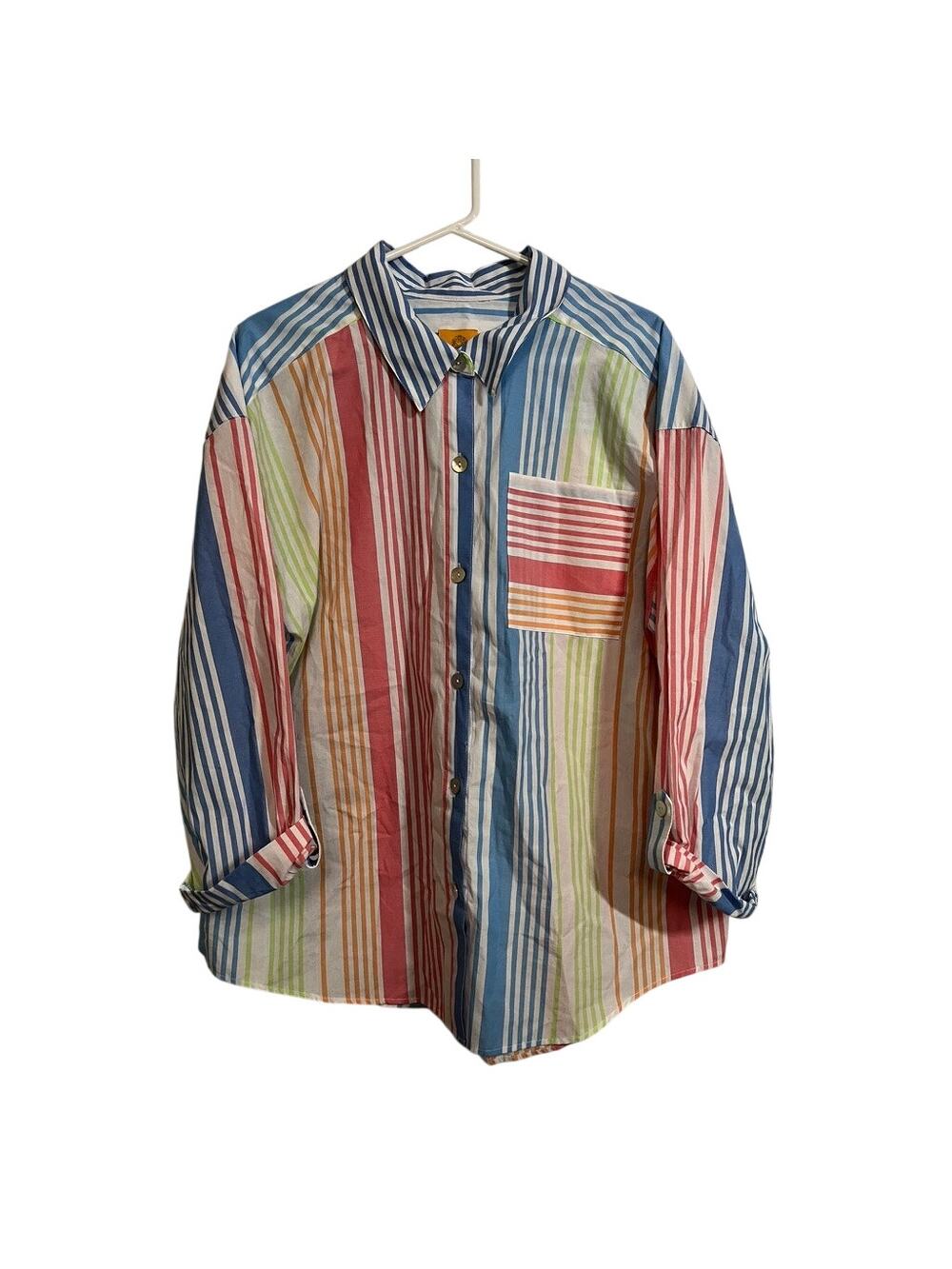 Ruby Rd Rainbow Stripe Button Down Shirt Cotton Women’s XL Bright